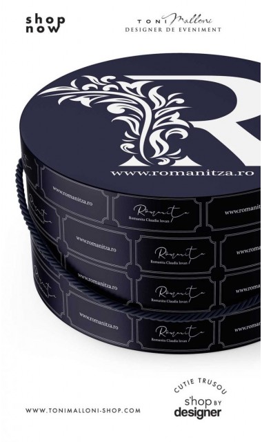 Cutie rotunda bleumarin glossy personalizata cu sigla brandului personal 1